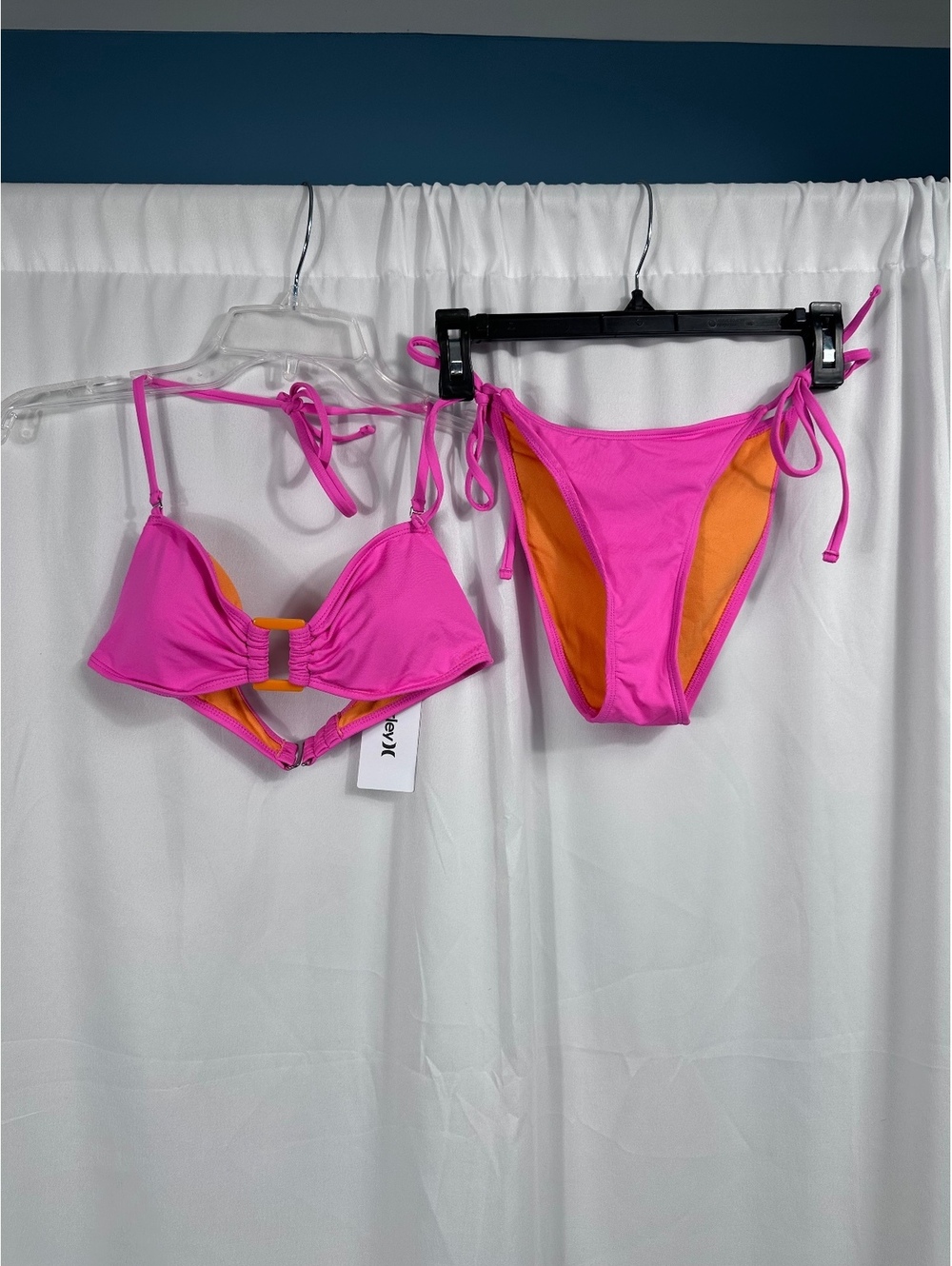 Hurley Women's Pink and Orange Bikini Set Size Small
